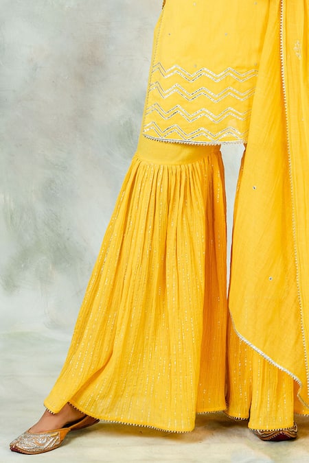 Buy Yellow Printed Cotton Sharara Suit - Set of 3 | DW699/EKO5 | The loom