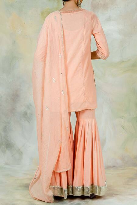 Mandira Wirk - Indian_Peach Cotton Sharara Pants_Online_at_Aza_Fashions
