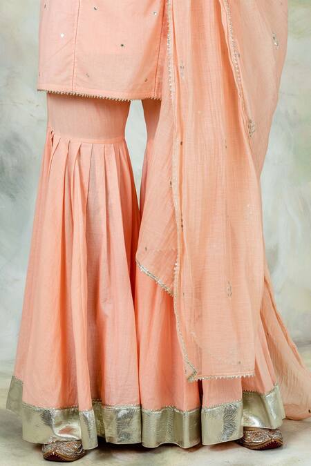 Mandira Wirk - Indian_Peach Cotton Sharara Pants_at_Aza_Fashions