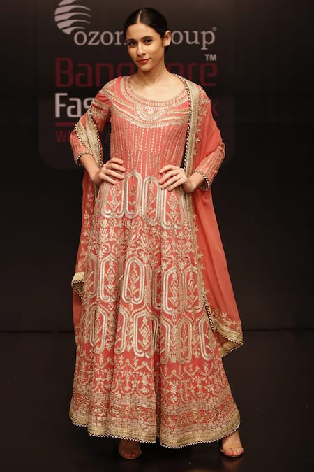 Rahul Singh Red Georgette Round Embroidered Anarkali With Dupatta 