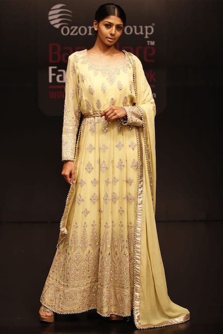 Rahul Singh Yellow Georgette Round Embroidered Anarkali With Dupatta 