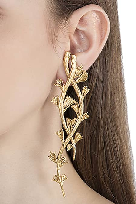 Masaba Gold Plated Metal Carved Earrings