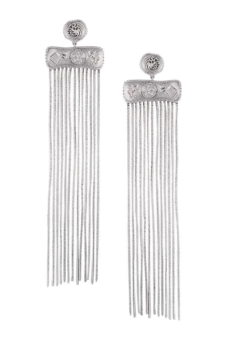 Masaba Silver Plated Metal Carved Long Earrings