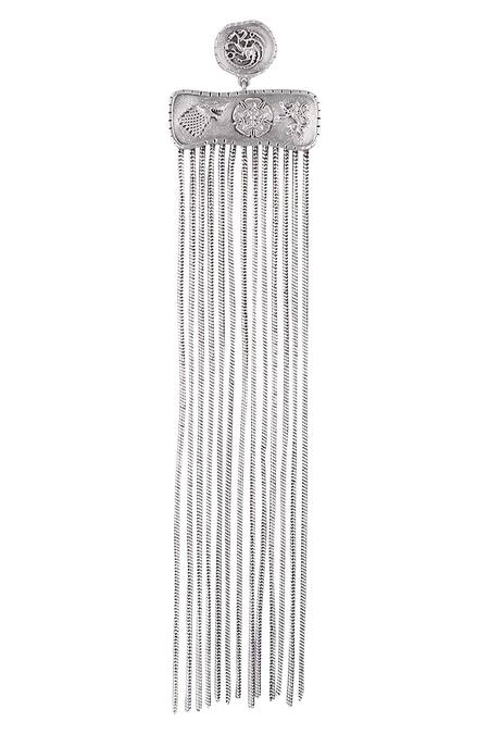 Masaba Silver Plated Metal Carved Long Earrings Online at Aza Fashions Masaba_Silver Plated Metal Carved Long Earrings_Online_at_Aza_Fashions