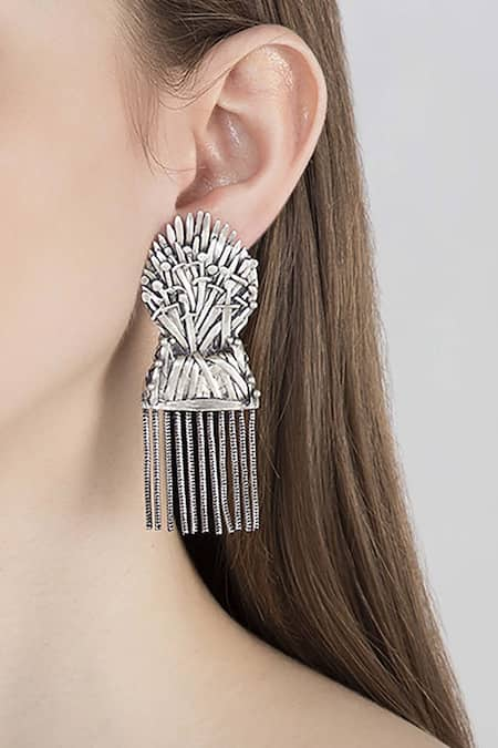 Masaba Silver Plated Metal Carved Earrings