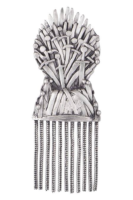 Masaba_Silver Plated Metal Carved Earrings_Online_at_Aza_Fashions