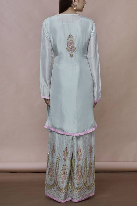 Shop_Abhi Singh_Green Georgette Embroidered Kurta Palazzo Set_at_Aza_Fashions