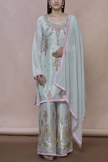 Abhi Singh_Green Georgette Embroidered Kurta Palazzo Set_Online_at_Aza_Fashions