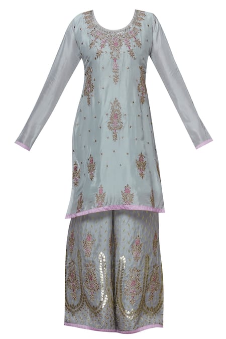 Buy_Abhi Singh_Green Georgette Embroidered Kurta Palazzo Set_Online_at_Aza_Fashions