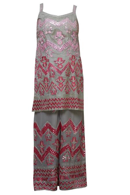Buy Abhi Singh Grey Cotton, Georgette, Shantoon Square Neck Embroidered Kurta Palazzo Set Online at Aza Fashions Buy_Abhi Singh_Grey Cotton, Georgette, Shantoon Square Neck Embroidered Kurta Palazzo Set _Online_at_Aza_Fashions
