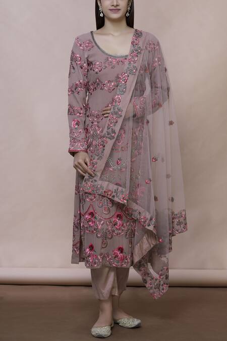 Abhi Singh Pink Cotton, Georgette, Shantoon Round Embroidered Kurta Set Online at Aza Fashions Abhi Singh_Pink Cotton, Georgette, Shantoon Round Embroidered Kurta Set _Online_at_Aza_Fashions