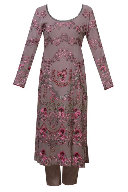 Buy Abhi Singh Pink Cotton, Georgette, Shantoon Round Embroidered Kurta Set Online at Aza Fashions Buy_Abhi Singh_Pink Cotton, Georgette, Shantoon Round Embroidered Kurta Set _Online_at_Aza_Fashions