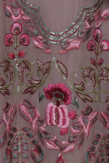 Abhi Singh Pink Cotton, Georgette, Shantoon Round Embroidered Kurta Set at Aza Fashions Abhi Singh_Pink Cotton, Georgette, Shantoon Round Embroidered Kurta Set _at_Aza_Fashions