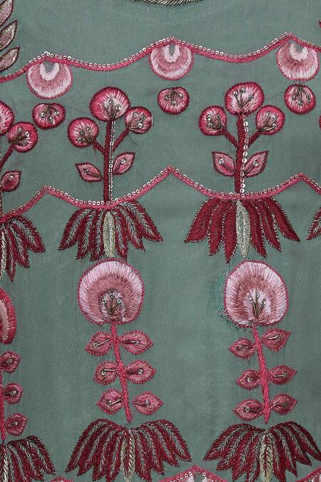 Abhi Singh Green Cotton, Georgette, Shantoon Round Embroidered Kurta Set at Aza Fashions Abhi Singh_Green Cotton, Georgette, Shantoon Round Embroidered Kurta Set _at_Aza_Fashions