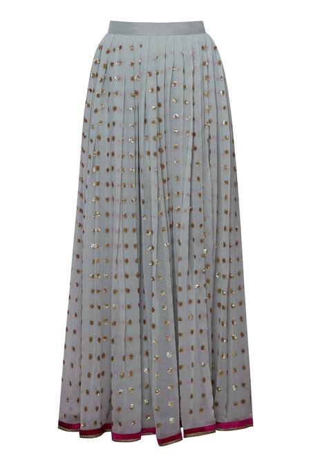 Shop Abhi Singh Grey Cotton, Georgette, Shantoon Round Embroidered Kurta With Skirt Online at Aza Fashions Shop_Abhi Singh_Grey Cotton, Georgette, Shantoon Round Embroidered Kurta With Skirt _Online_at_Aza_Fashions