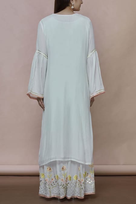 Shop Abhi Singh Off White Cotton, Georgette, Shantoon Round Embroidered Kurta Sharara Set at Aza Fashions Shop_Abhi Singh_Off White Cotton, Georgette, Shantoon Round Embroidered Kurta Sharara Set _at_Aza_Fashions