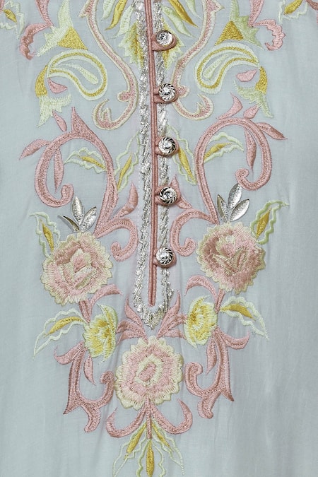 Abhi Singh Off White Cotton, Georgette, Shantoon Round Embroidered Kurta Sharara Set at Aza Fashions Abhi Singh_Off White Cotton, Georgette, Shantoon Round Embroidered Kurta Sharara Set _at_Aza_Fashions