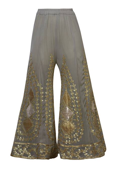 Shop Abhi Singh Green Cotton, Georgette, Shantoon Round Embroidered Kurta Palazzo Set Online at Aza Fashions Shop_Abhi Singh_Green Cotton, Georgette, Shantoon Round Embroidered Kurta Palazzo Set _Online_at_Aza_Fashions