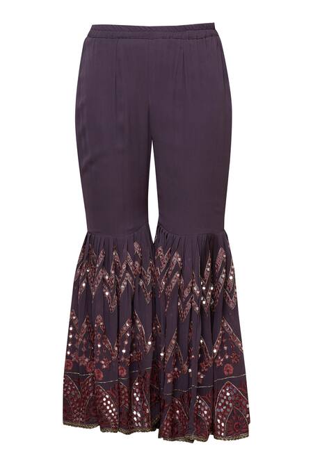 Shop_Abhi Singh_Purple Cotton, Georgette, Shantoon Leaf-shaped Embroidered Kurta Sharara Set _Online_at_Aza_Fashions