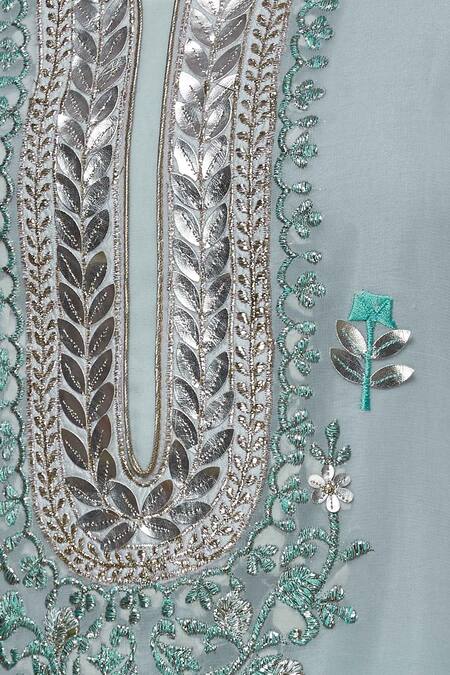 Abhi Singh Green Cotton, Georgette, Shantoon Round Embroidered Kurta Palazzo Set at Aza Fashions Abhi Singh_Green Cotton, Georgette, Shantoon Round Embroidered Kurta Palazzo Set _at_Aza_Fashions