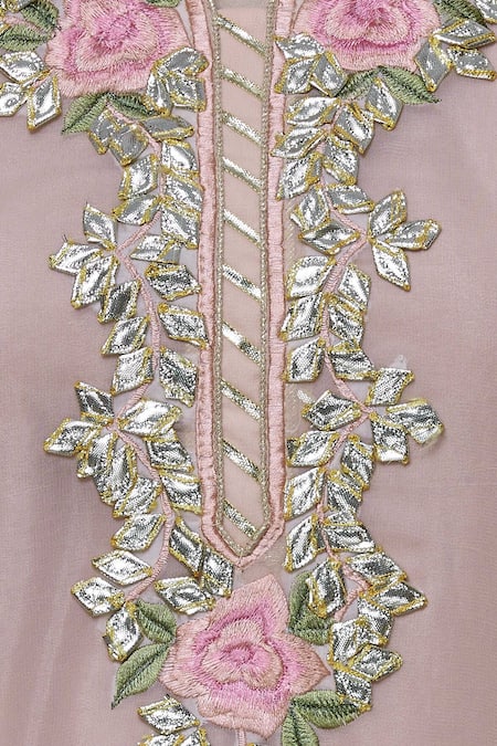 Abhi Singh Peach Cotton, Georgette, Shantoon Round Embroidered Kurta Sharara Set at Aza Fashions Abhi Singh_Peach Cotton, Georgette, Shantoon Round Embroidered Kurta Sharara Set _at_Aza_Fashions