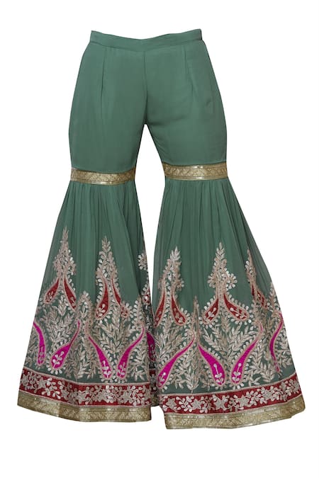 Shop Abhi Singh Green Georgette Round Embroidered Kurta Sharara Set Online at Aza Fashions Shop_Abhi Singh_Green Georgette Round Embroidered Kurta Sharara Set _Online_at_Aza_Fashions