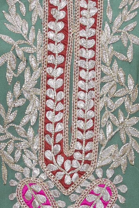 Abhi Singh Green Georgette Round Embroidered Kurta Sharara Set at Aza Fashions Abhi Singh_Green Georgette Round Embroidered Kurta Sharara Set _at_Aza_Fashions