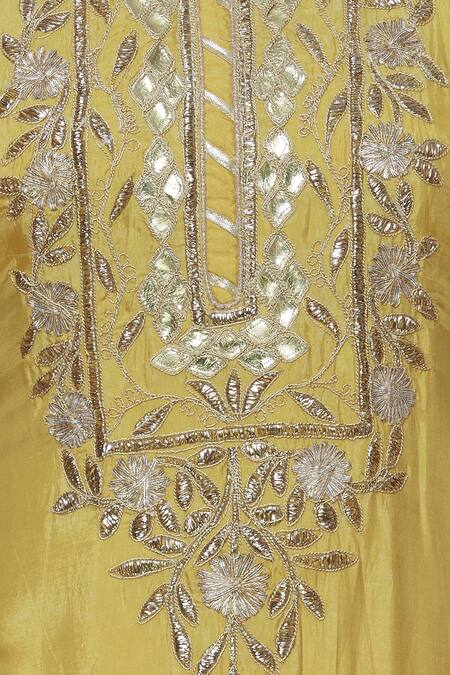 Abhi Singh Yellow Silk Mandarin Collar Embroidered Kurta Sharara Set at Aza Fashions Abhi Singh_Yellow Silk Mandarin Collar Embroidered Kurta Sharara Set _at_Aza_Fashions