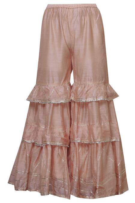 Shop_Abhi Singh_Peach Chanderi Silk Mandarin Collar Kurta Sharara Set _Online_at_Aza_Fashions