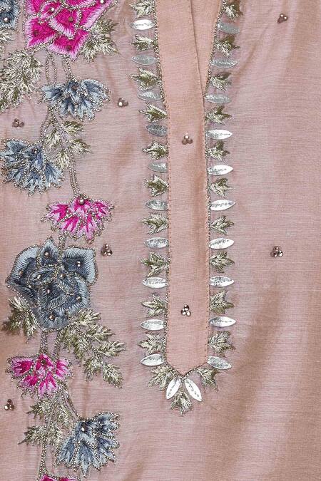 Abhi Singh_Peach Chanderi Silk Mandarin Collar Kurta Sharara Set _at_Aza_Fashions