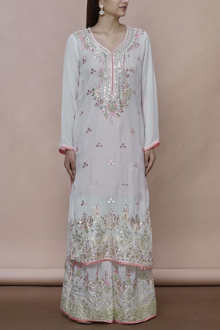 Buy_Abhi Singh_Green Leaf-shaped Embroidered Kurta Sharara Set _Online_at_Aza_Fashions