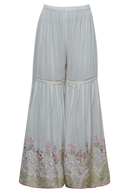 Shop_Abhi Singh_Green Leaf-shaped Embroidered Kurta Sharara Set _Online_at_Aza_Fashions