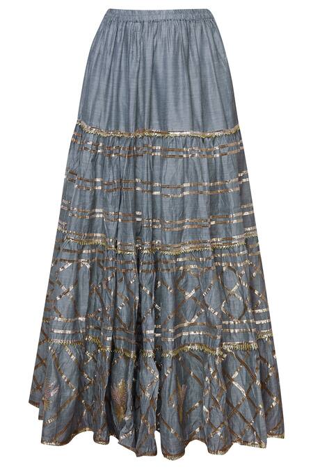 Shop_Abhi Singh_Grey Chanderi Silk Round Kurta Lehenga Set _Online_at_Aza_Fashions