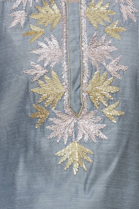 Abhi Singh_Grey Chanderi Silk Round Kurta Lehenga Set _at_Aza_Fashions