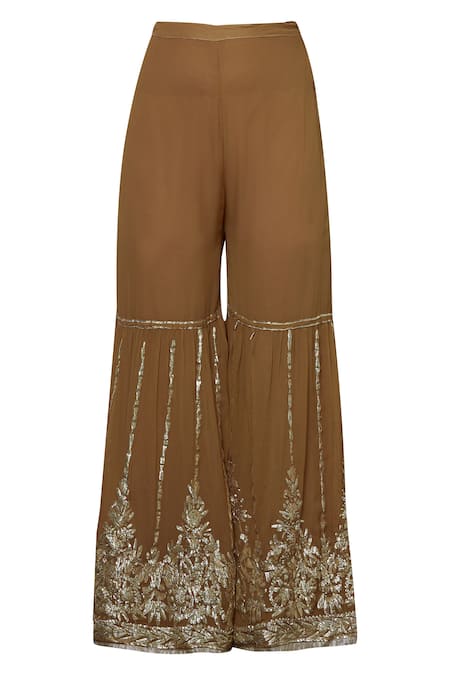 Shop_Abhi Singh_Yellow Georgette Round Embroidered Kurta Sharara Set _Online_at_Aza_Fashions