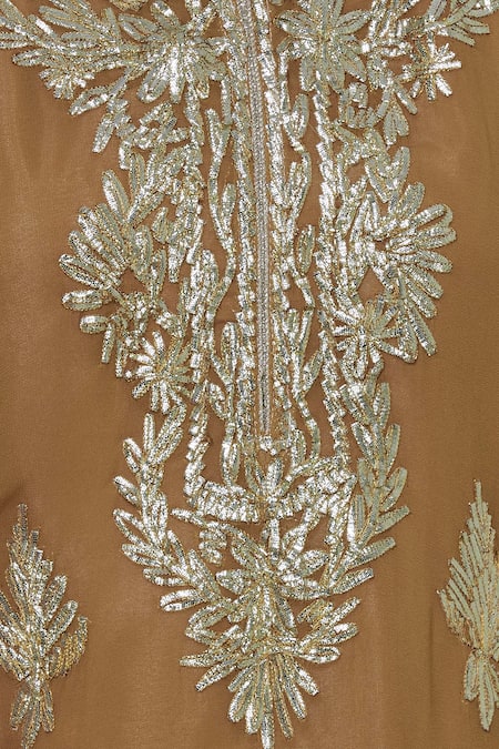 Abhi Singh_Yellow Georgette Round Embroidered Kurta Sharara Set _at_Aza_Fashions