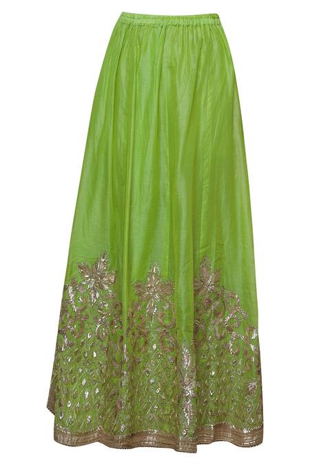 Shop_Abhi Singh_Green Chanderi V Neck Embroidered Kurta Lehenga Set _Online_at_Aza_Fashions