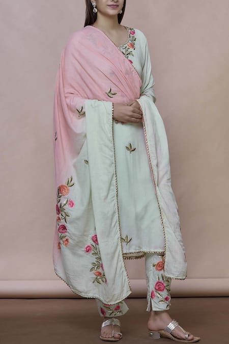 Abhi Singh Green Silk Round Embroidered Kurta Set Online at Aza Fashions Abhi Singh_Green Silk Round Embroidered Kurta Set _Online_at_Aza_Fashions