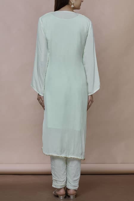 Shop Abhi Singh Green Silk Round Embroidered Kurta Set at Aza Fashions Shop_Abhi Singh_Green Silk Round Embroidered Kurta Set _at_Aza_Fashions
