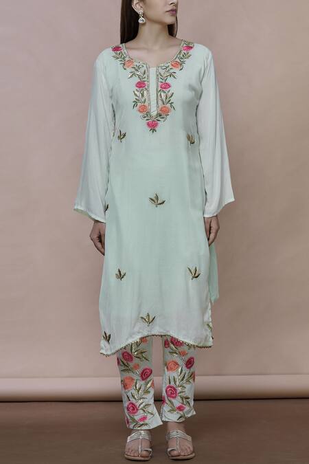 Buy Abhi Singh Green Silk Round Embroidered Kurta Set Online at Aza Fashions Buy_Abhi Singh_Green Silk Round Embroidered Kurta Set _Online_at_Aza_Fashions