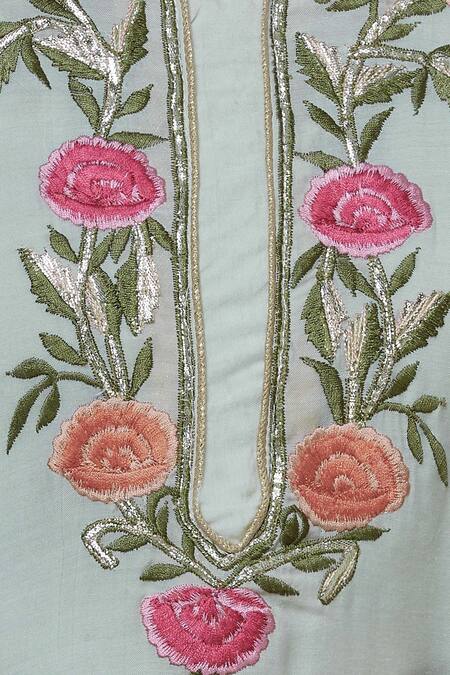 Abhi Singh Green Silk Round Embroidered Kurta Set at Aza Fashions Abhi Singh_Green Silk Round Embroidered Kurta Set _at_Aza_Fashions