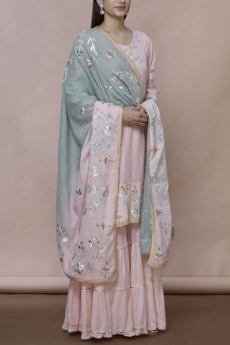 Abhi Singh_Peach Silk Round Kurta Sharara Set _Online_at_Aza_Fashions