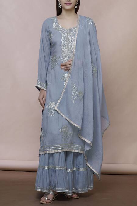 Abhi Singh Purple Silk Round Embroidered Kurta Sharara Set Online at Aza Fashions Abhi Singh_Purple Silk Round Embroidered Kurta Sharara Set _Online_at_Aza_Fashions