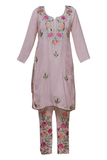 Buy_Abhi Singh_Pink Silk Round Embroidered Kurta Set _Online_at_Aza_Fashions