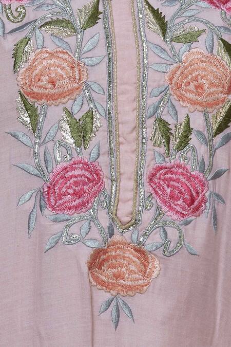 Abhi Singh_Pink Silk Round Embroidered Kurta Set _at_Aza_Fashions