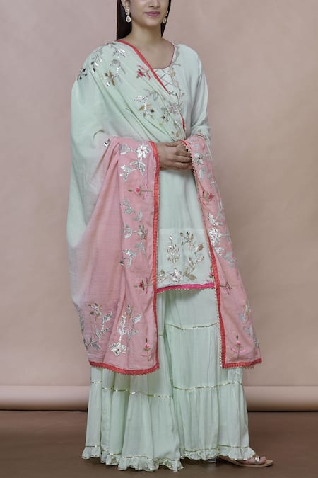 Abhi Singh_Green Silk Round Embroidered Kurta Sharara Set _Online_at_Aza_Fashions
