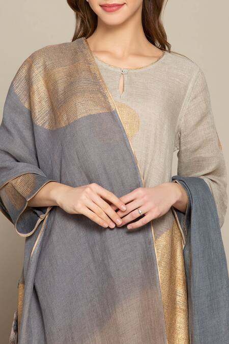 Shop_Kaveri_Grey Net Asymmetric Dyed Tunic_Online_at_Aza_Fashions