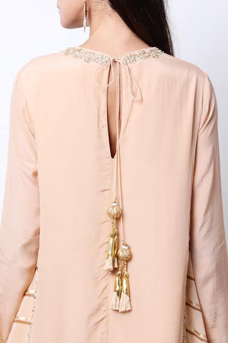 Buy Nikasha Beige Round Asymmetric Kurta Dhoti Pant Set Online at Aza Fashions Buy_Nikasha_Beige Round Asymmetric Kurta Dhoti Pant Set _Online_at_Aza_Fashions