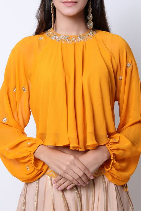 Shop Nikasha Beige Round Embellished Top Dhoti Pant Set Online at Aza Fashions Shop_Nikasha_Beige Round Embellished Top Dhoti Pant Set _Online_at_Aza_Fashions