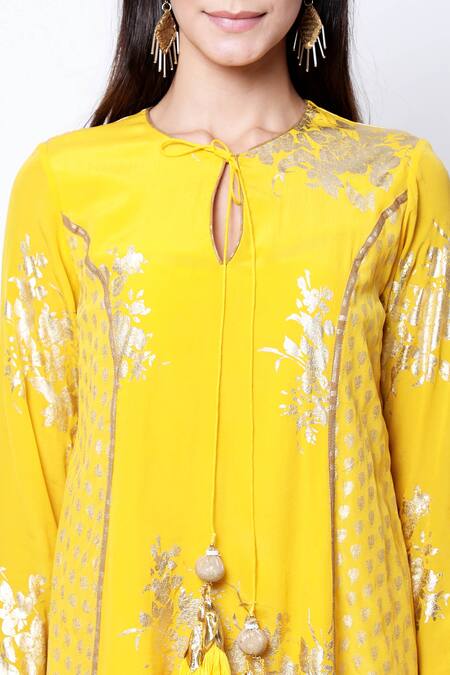 Buy_Nikasha_Gold Round Printed Kurta Set _Online_at_Aza_Fashions